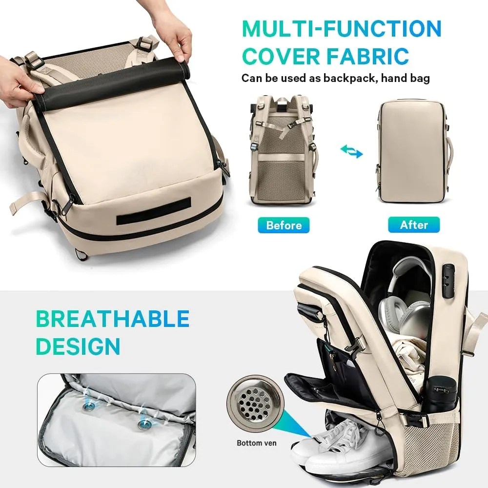 Travel backpack Carry-on Travel Backpack For Women Men Flight Approved Business Weekender Overnight Waterproof Daypack (off-white)