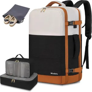 Travel Backpack For Women, 40L Travel Backpack Carry On Backpack Fits 15.6' Laptop, 4PCS, Beige Black Brown, 18.5 Inch