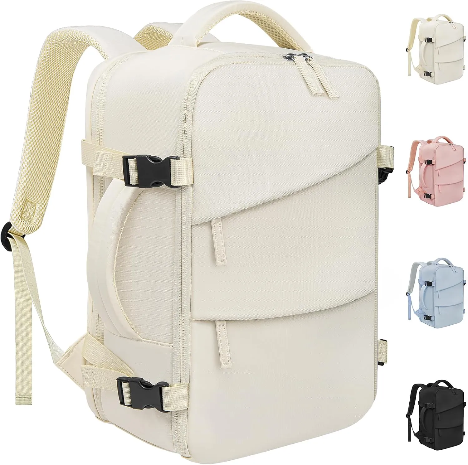 Travel Backpack for Women Men, Carry On Backpack Airlines Approved Personal Item Travel Computer Bag Waterproof Laptop Backpack Business Weekender Overnight Fits15.6Inch Laptop, Beige