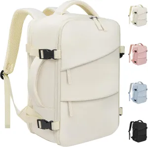 Travel Backpack for Women Men, Carry On Backpack Airlines Approved Personal Item Travel Computer Bag Waterproof Laptop Backpack Business Weekender Overnight Fits15.6Inch Laptop, Beige