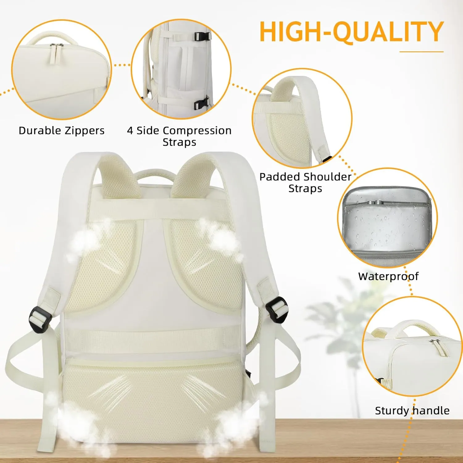 Travel Backpack for Women Men, Carry On Backpack Airlines Approved Personal Item Travel Computer Bag Waterproof Laptop Backpack Business Weekender Overnight Fits15.6Inch Laptop, Beige