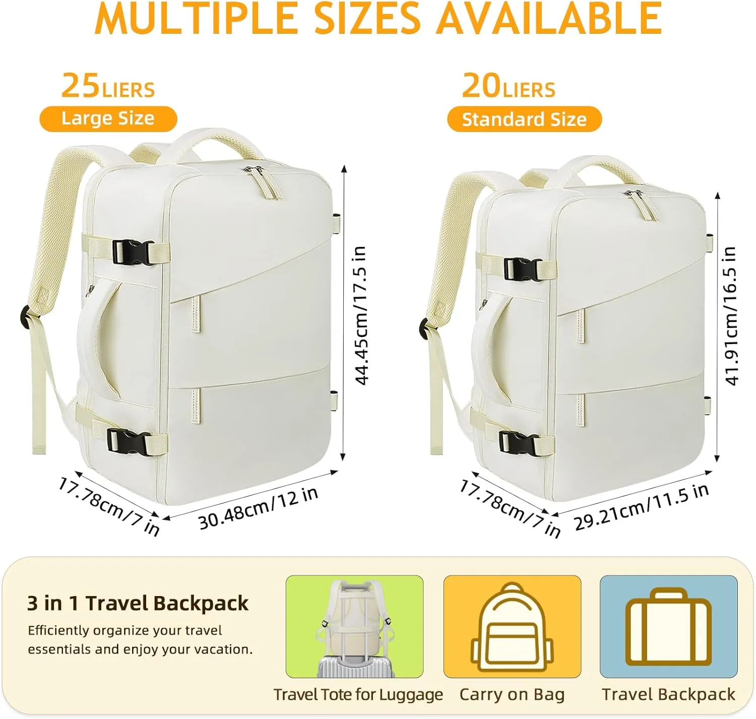 Travel Backpack for Women Men, Carry On Backpack Airlines Approved Personal Item Travel Computer Bag Waterproof Laptop Backpack Business Weekender Overnight Fits15.6Inch Laptop, Beige