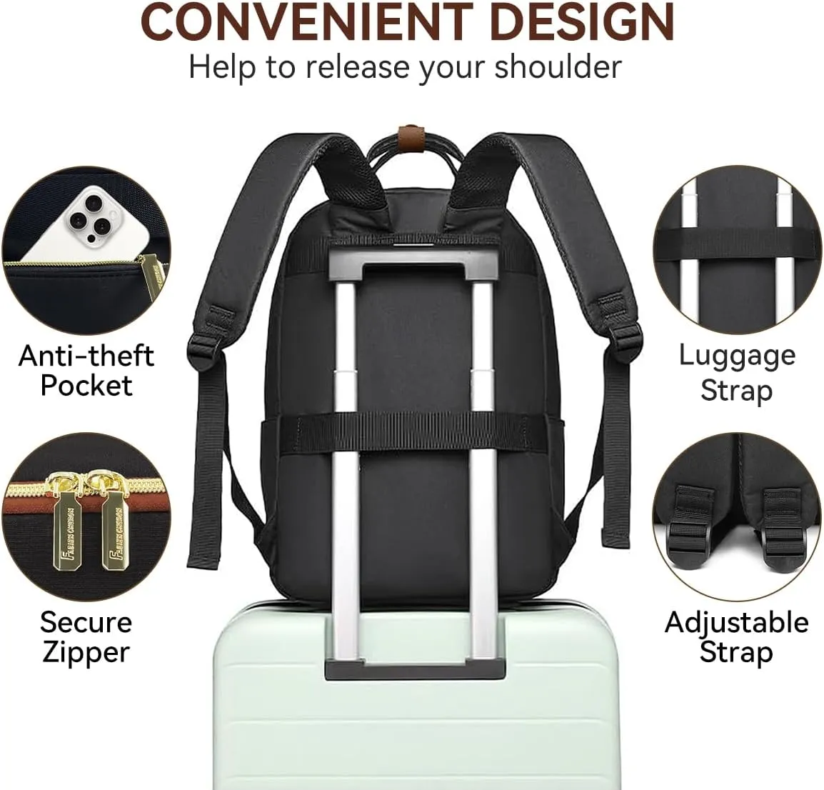 Travel Backpack for Women,15.6 Inch Laptop Backpack for College,Travel Backpack Carry on Flight Approved with USB Charger and Toiletry Bag(Beige-Black, 15.6inch)