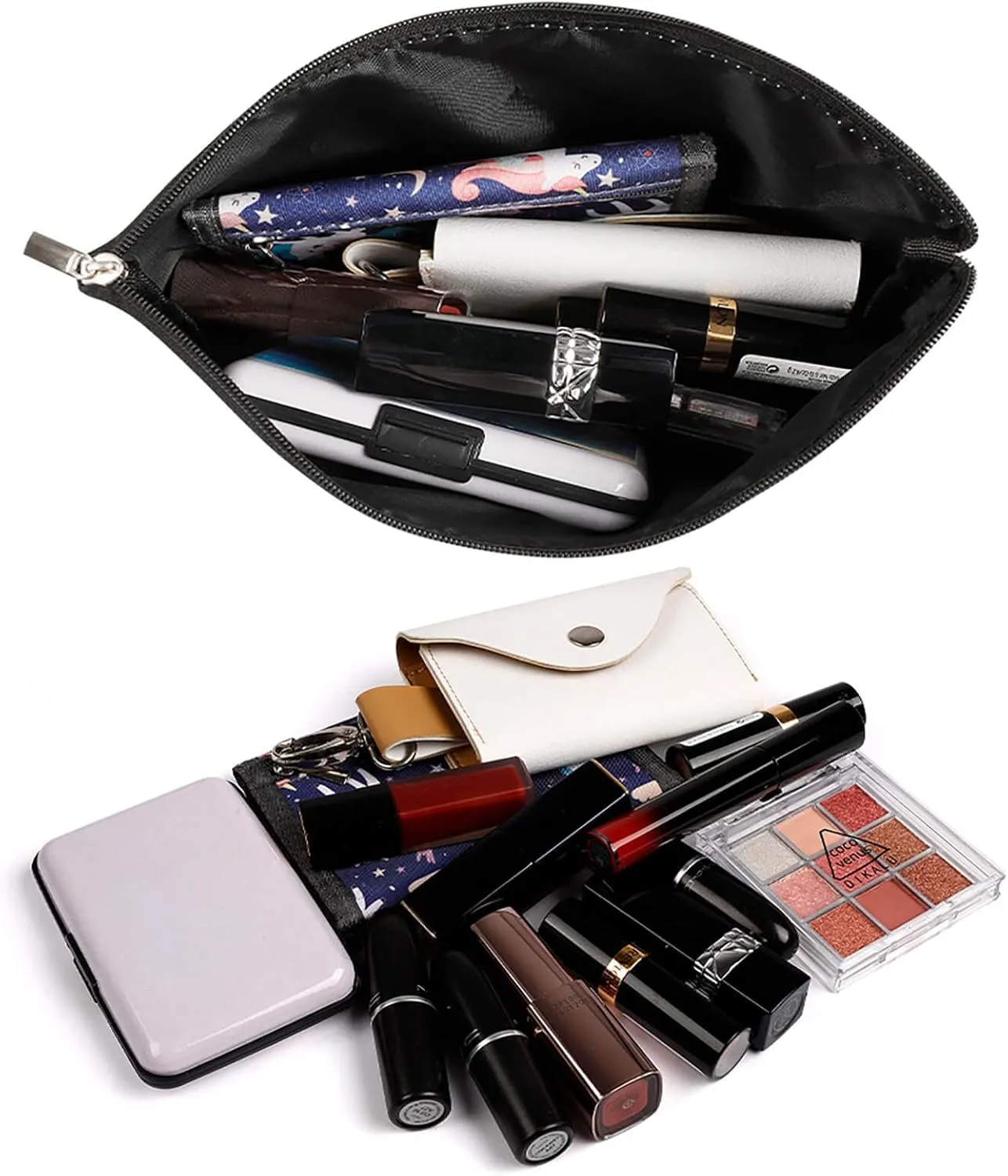 Travel Cosmetic Bags for Women Portable Waterproof Makeup Zipper Pouch Blood Red Rose Art PU Leather Toiletry Organizer Pouch Clutch