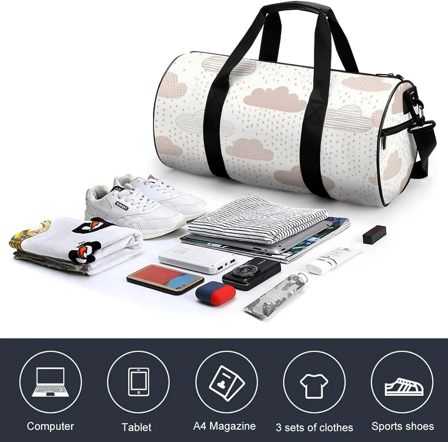 Travel Duffel Bag for Men And Women,Light Peach And Beige Waterproof Sports Fitness Bag Portable Travel Duffel Bag