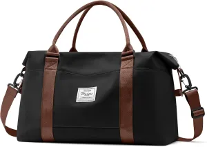 Travel Duffel Bags for Women Mens Waterproof Weekender Carry on Bag Sports Gym Bag Travel Tote Bags with Wet Pocket Overnight Bag Workout Duffel Bags with Trolley Sleeve Black Brown