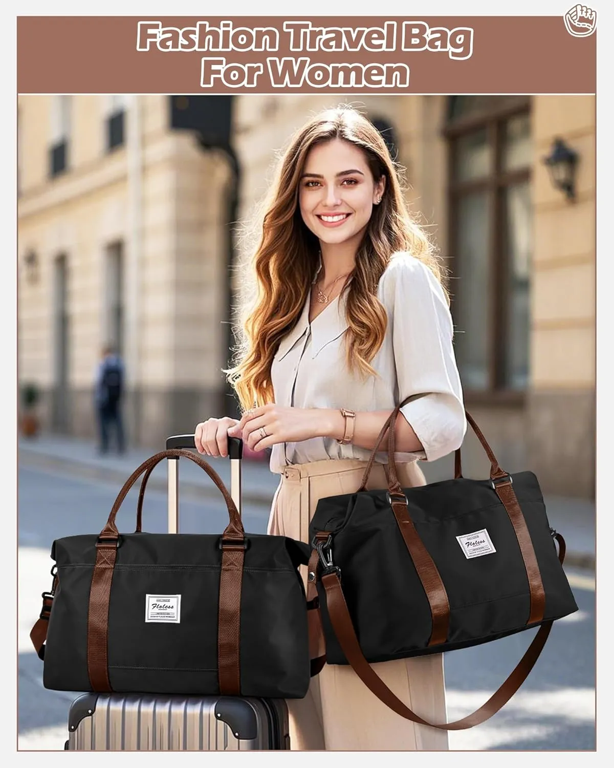Travel Duffel Bags for Women Mens Waterproof Weekender Carry on Bag Sports Gym Bag Travel Tote Bags with Wet Pocket Overnight Bag Workout Duffel Bags with Trolley Sleeve Black Brown