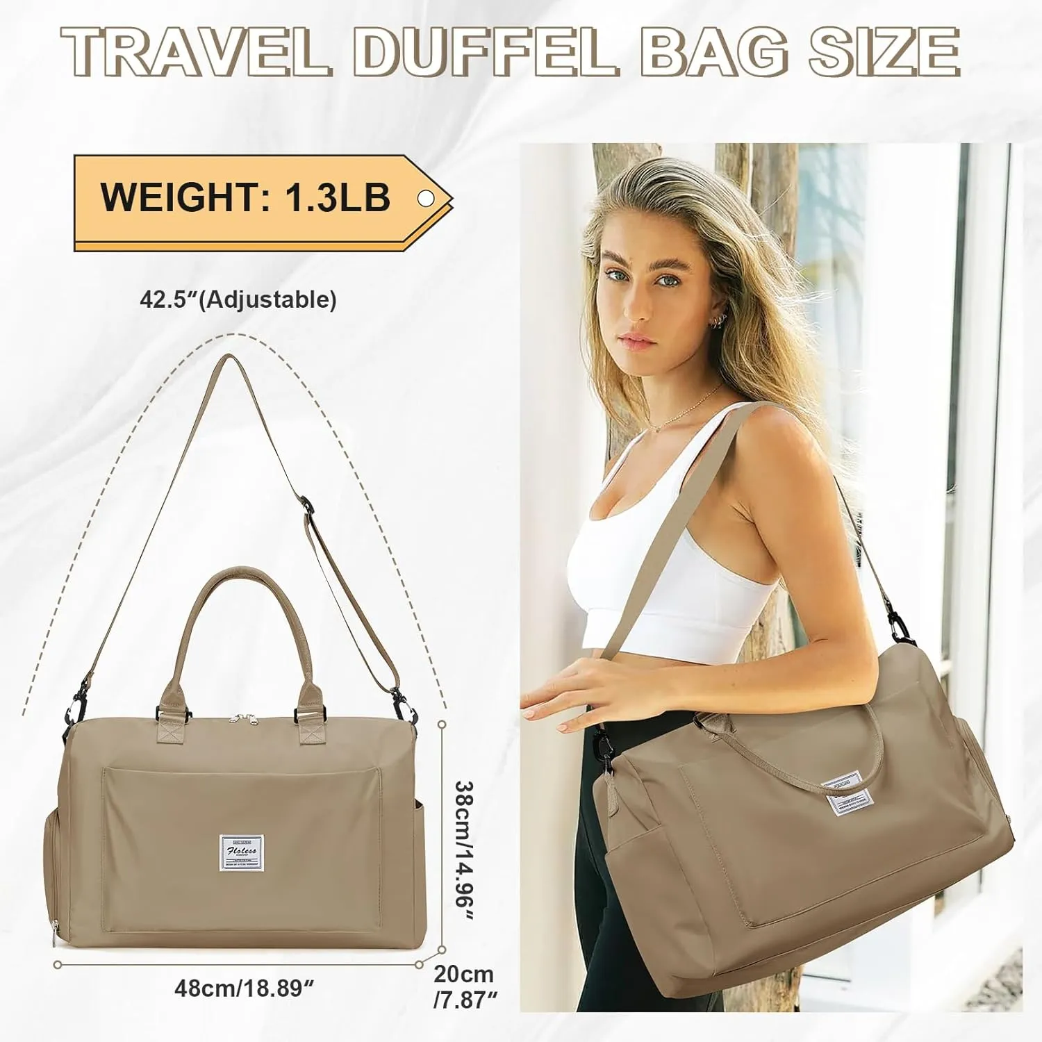 Travel Duffle Bag, Weekender Bag Women Mens Sports Gym Bag with Shoes Compartment and Wet Pocket, Travel Bag for Airplane Waterproof Overnight Bag Carry On Tote Bags Hospital Holdalls Luggage