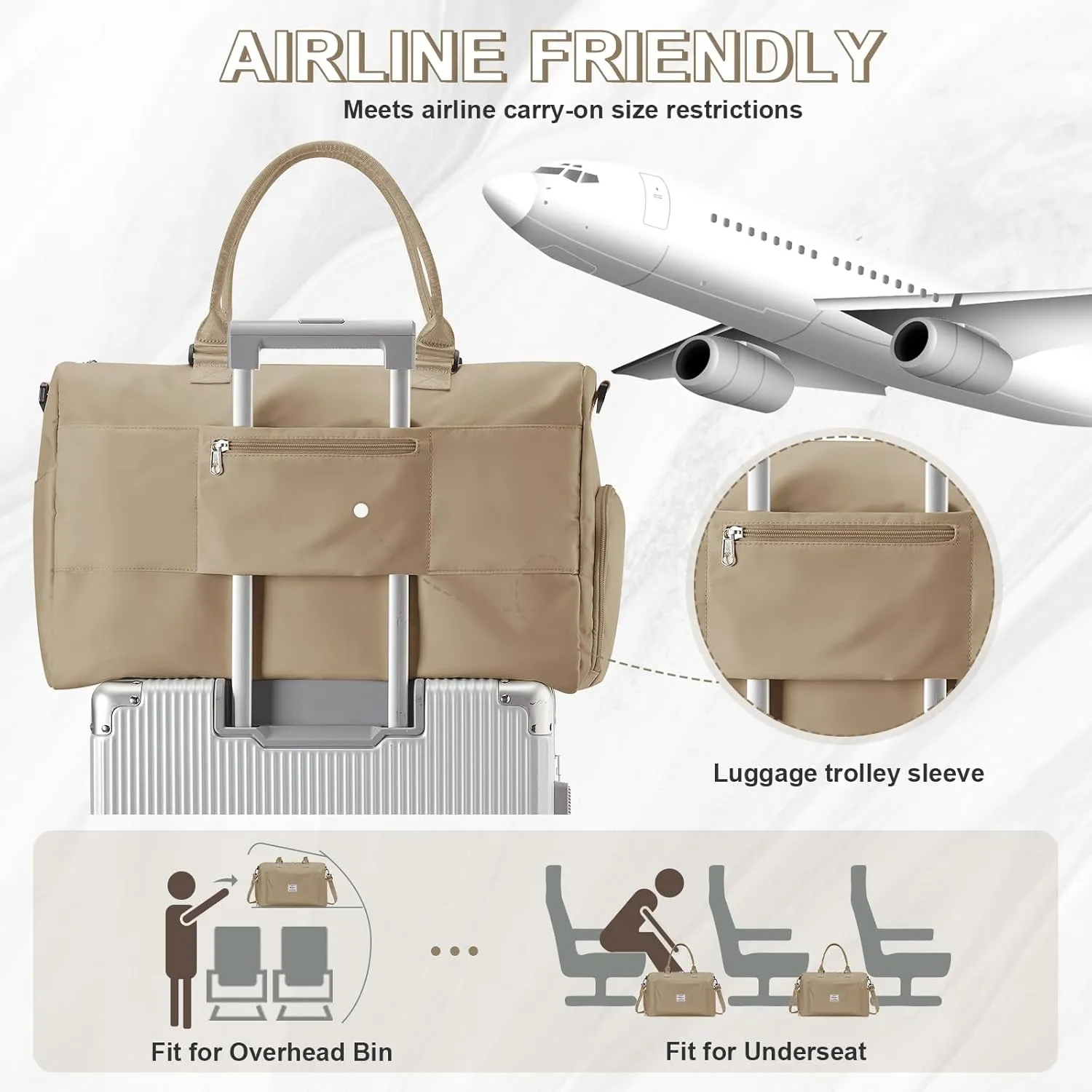 Travel Duffle Bag, Weekender Bag Women Mens Sports Gym Bag with Shoes Compartment and Wet Pocket, Travel Bag for Airplane Waterproof Overnight Bag Carry On Tote Bags Hospital Holdalls Luggage