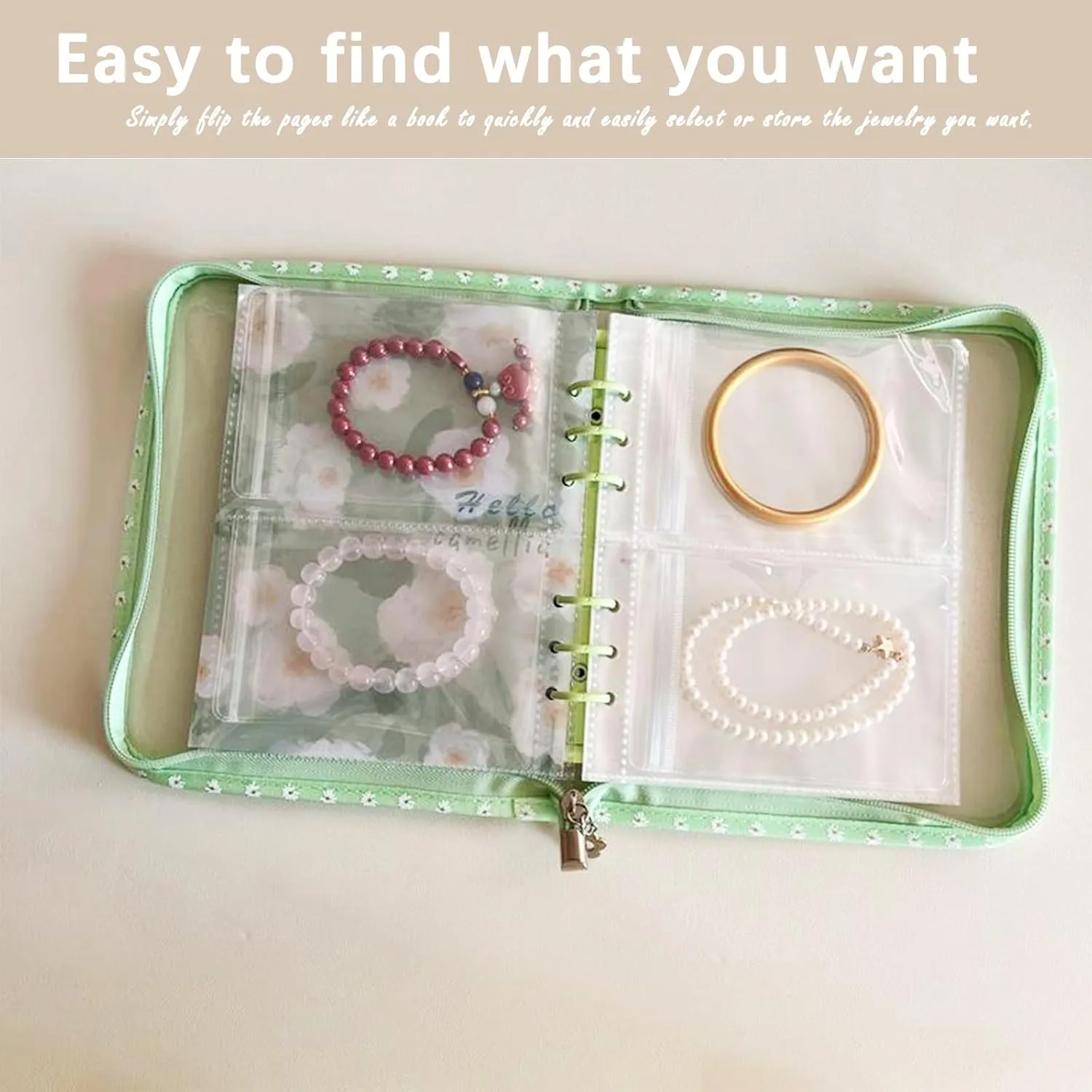 Travel Jewelry Organizer Case,Jewelry Storage Book with 45 Portable Thick PVC Pouches,Jewelry Organizer Zipper Bags for Necklaces Bracelet Rings and Earrings (front cover removable)