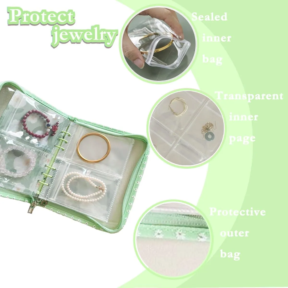 Travel Jewelry Organizer Case,Jewelry Storage Book with 45 Portable Thick PVC Pouches,Jewelry Organizer Zipper Bags for Necklaces Bracelet Rings and Earrings (front cover removable)