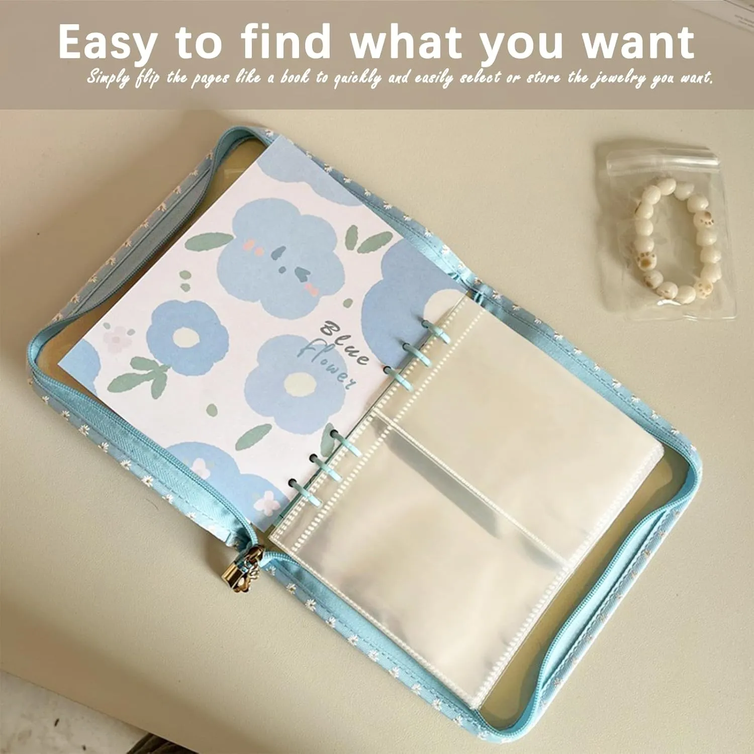 Travel Jewelry Organizer Case,Jewelry Storage Book with 45 Portable Thick PVC Pouches,Jewelry Organizer Zipper Bags for Necklaces Bracelet Rings and Earrings (front cover removable)