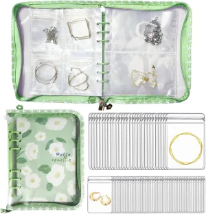 Travel Jewelry Organizer Case,Jewelry Storage Book with 45 Portable Thick PVC Pouches,Jewelry Organizer Zipper Bags for Necklaces Bracelet Rings and Earrings (front cover removable)