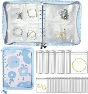 Travel Jewelry Organizer Case,Jewelry Storage Book with 45 Portable Thick PVC Pouches,Jewelry Organizer Zipper Bags for Necklaces Bracelet Rings and Earrings (front cover removable)