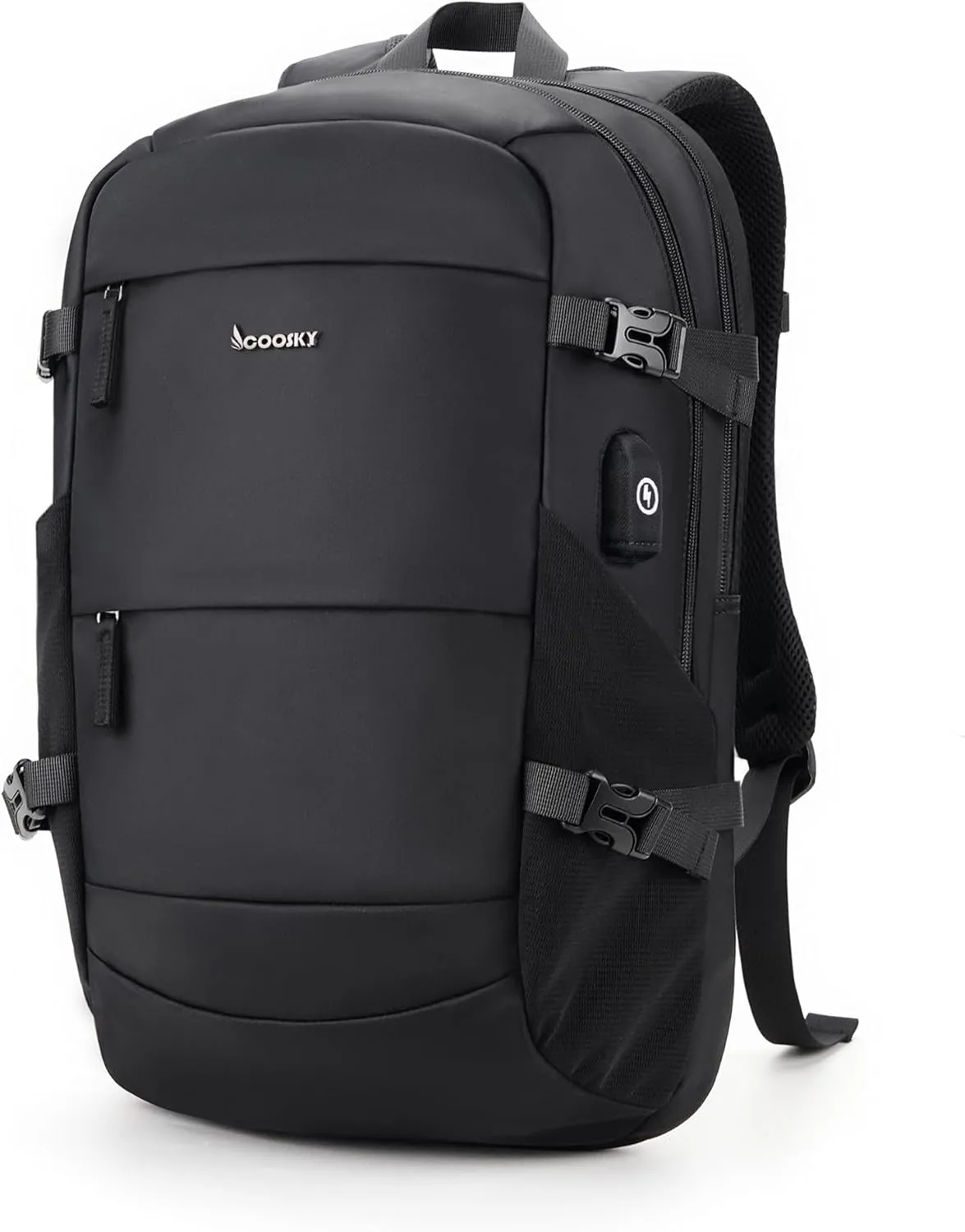 Travel Laptop Backpack with USB Charging Port, TSA Flight Approved carry on suitcase with 15.6" Notebook Compartment, Lightweight Computer Anti-theft Bag, Casual Commuter Daypack for Women & Men Black