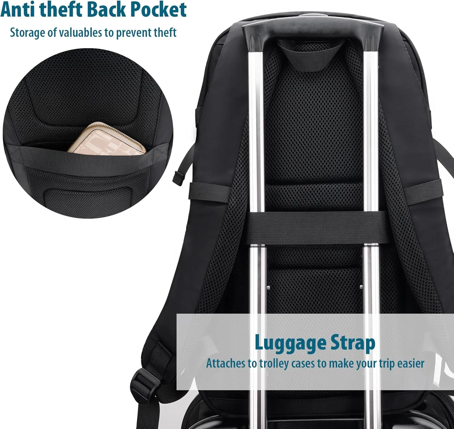 Travel Laptop Backpack with USB Charging Port, TSA Flight Approved carry on suitcase with 15.6" Notebook Compartment, Lightweight Computer Anti-theft Bag, Casual Commuter Daypack for Women & Men Black