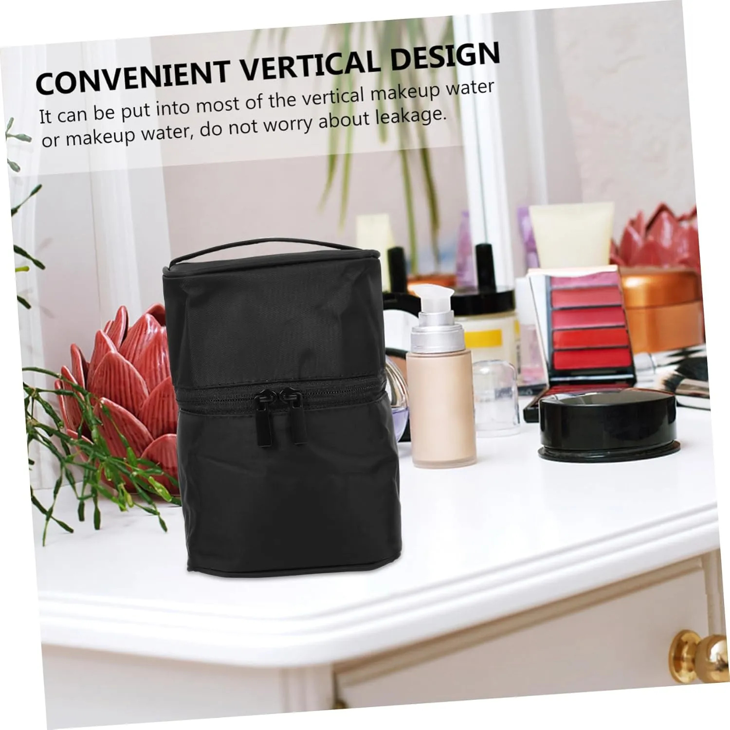 Travel Large Toiletries Organizer Bag Portable Style Waterproof with Handle Capacity Cylinder, Black, 18x14cm