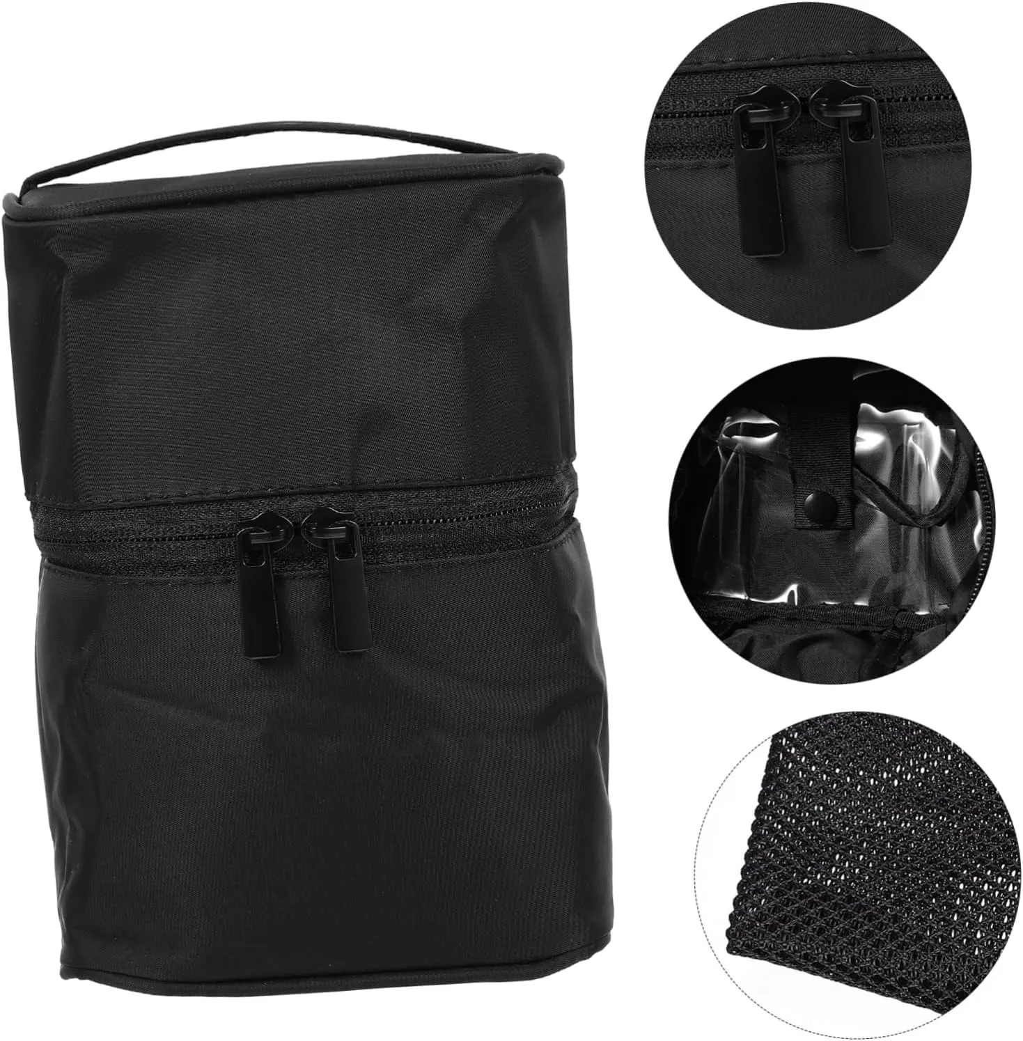 Travel Large Toiletries Organizer Bag Portable Style Waterproof with Handle Capacity Cylinder, Black, 18x14cm