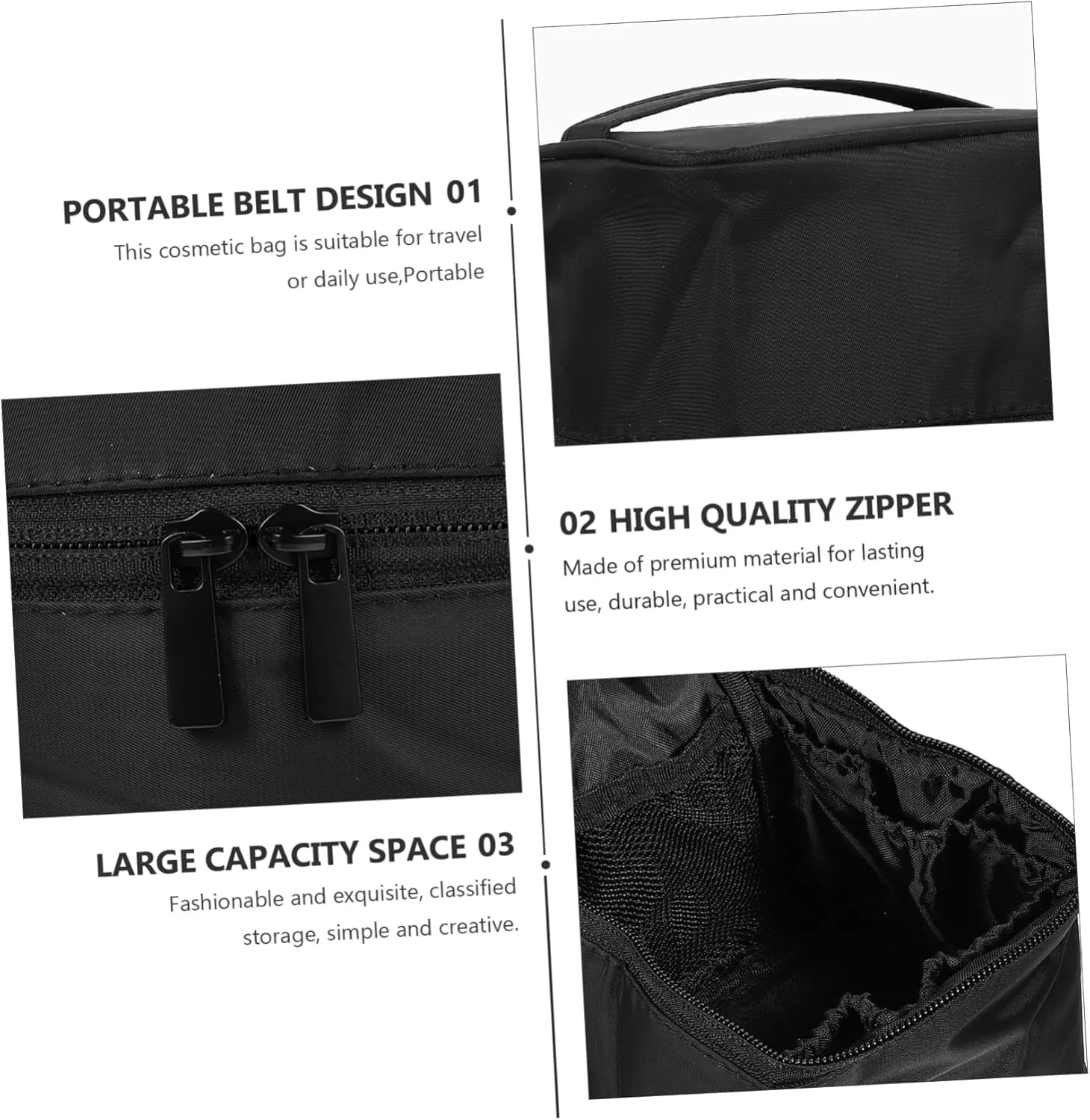 Travel Large Toiletries Organizer Bag Portable Style Waterproof with Handle Capacity Cylinder, Black, 18x14cm