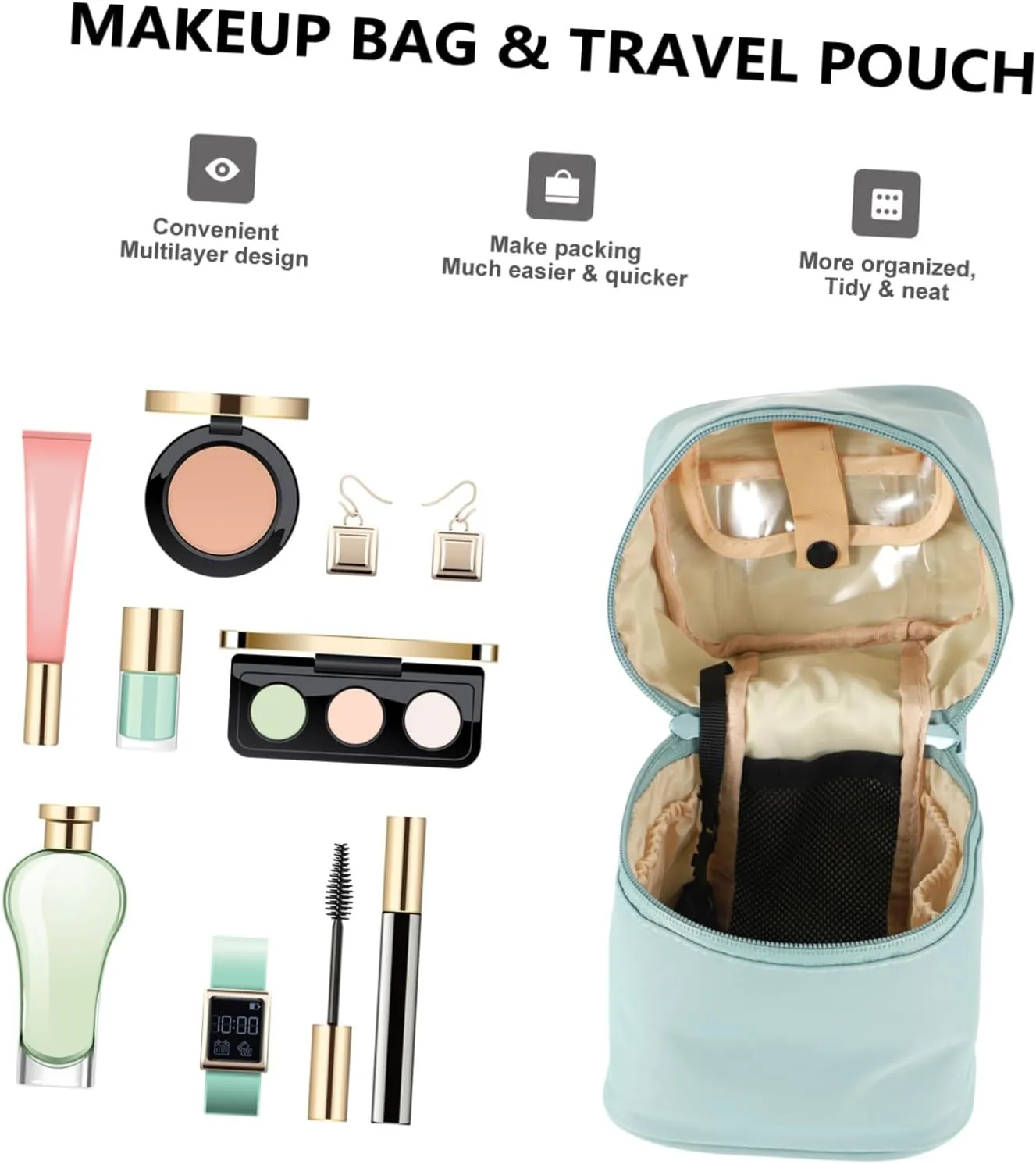 Travel Large Toiletries Organizer Bag Portable Style Waterproof with Handle Capacity Cylinder, Blue, 18x14cm