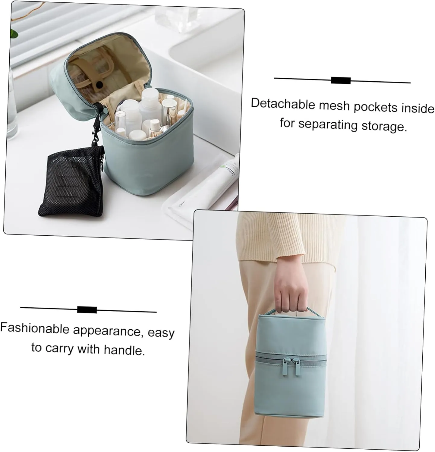 Travel Large Toiletries Organizer Bag Portable Style Waterproof with Handle Capacity Cylinder, Blue, 18x14cm