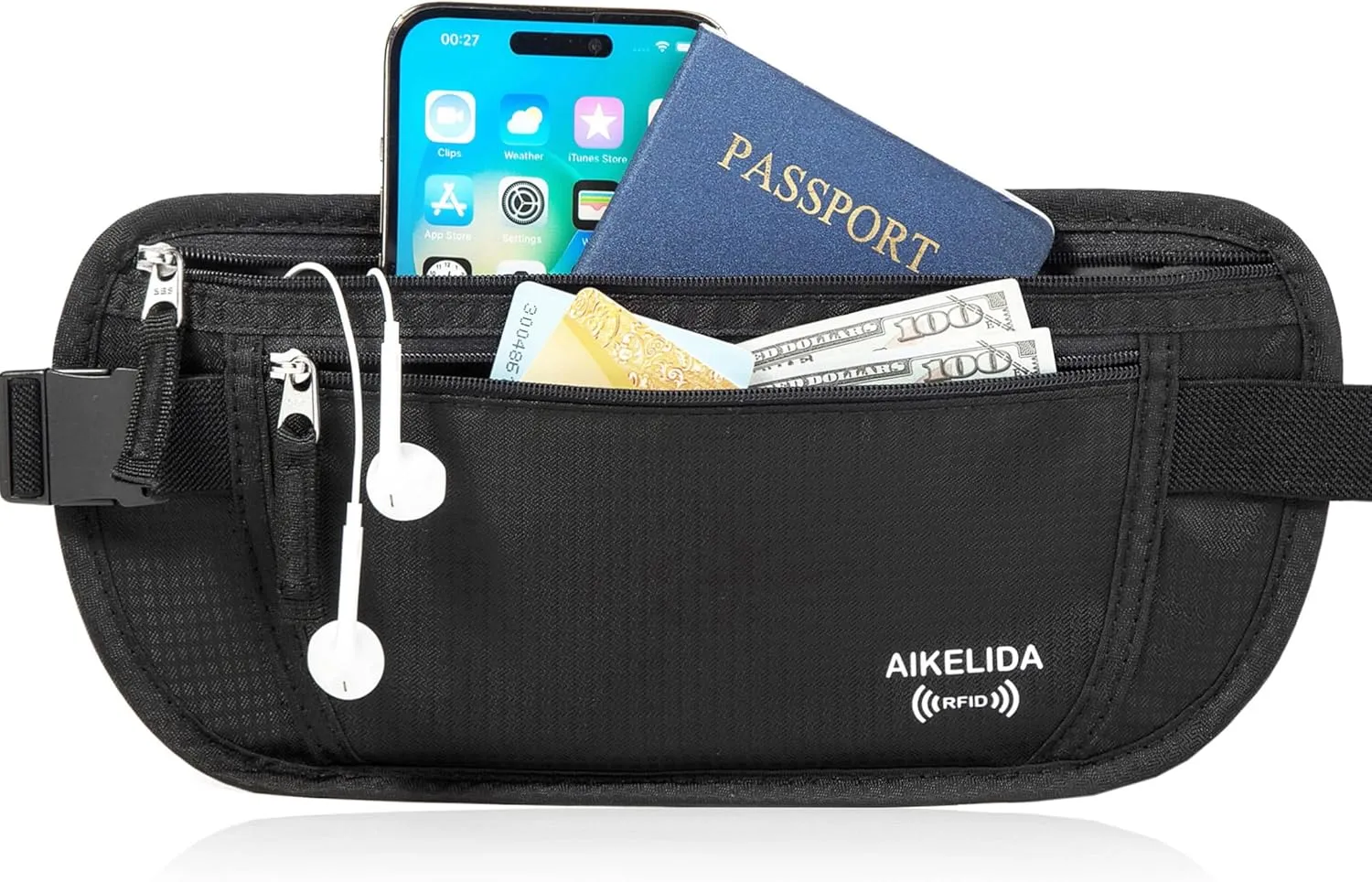 Travel Money Belt - Slim Passport Holder Travel Wallet with RFID Blocking Travel Pouch Undercover Fanny Pack for Women Men