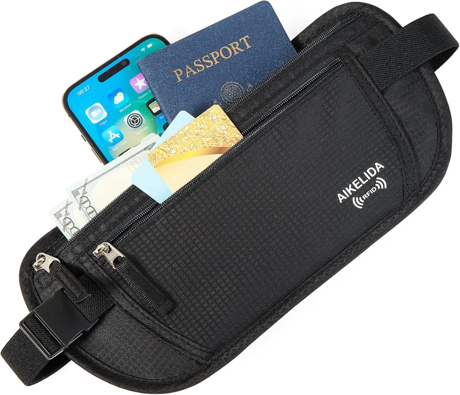Travel Money Belt - Slim Passport Holder Travel Wallet with RFID Blocking Travel Pouch Undercover Fanny Pack for Women Men