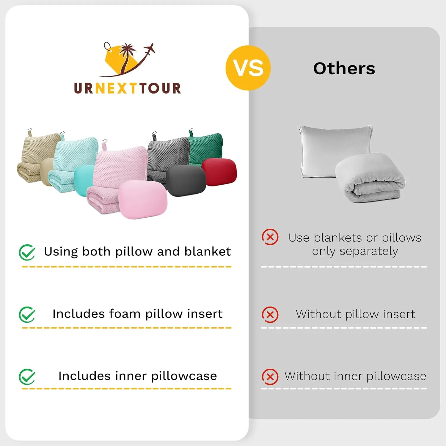 Travel Pillow Blanket Set-3 in 1 Travel Pillow Memory Foam, Soft Travel Blanket Airplane Compact with Bag, Inner Pillowcase, Hand Luggage Belts and Backpack Clip, for Plane Car, Beige