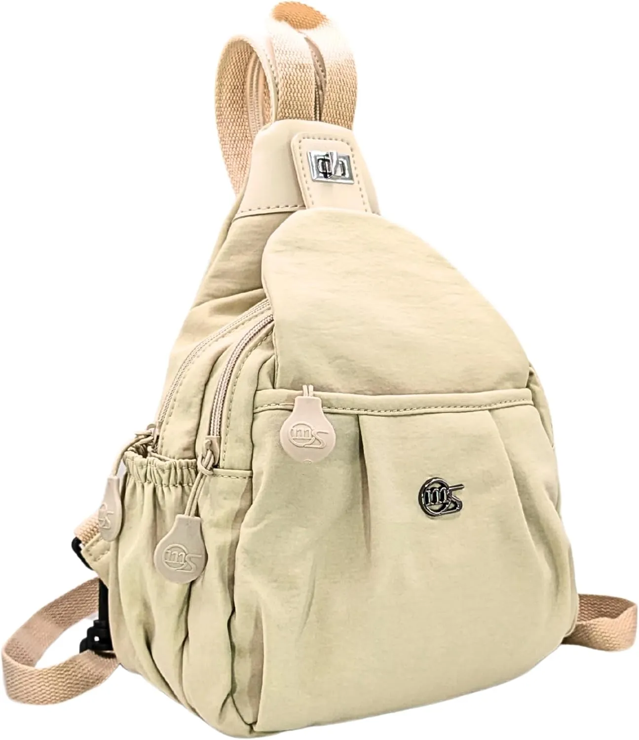 Travel Reflective Convertible Sling Backpack Key Ring Strap, Large Capacity Water Resistant Anti-Theft Crossbody (Teardrop Khaki)