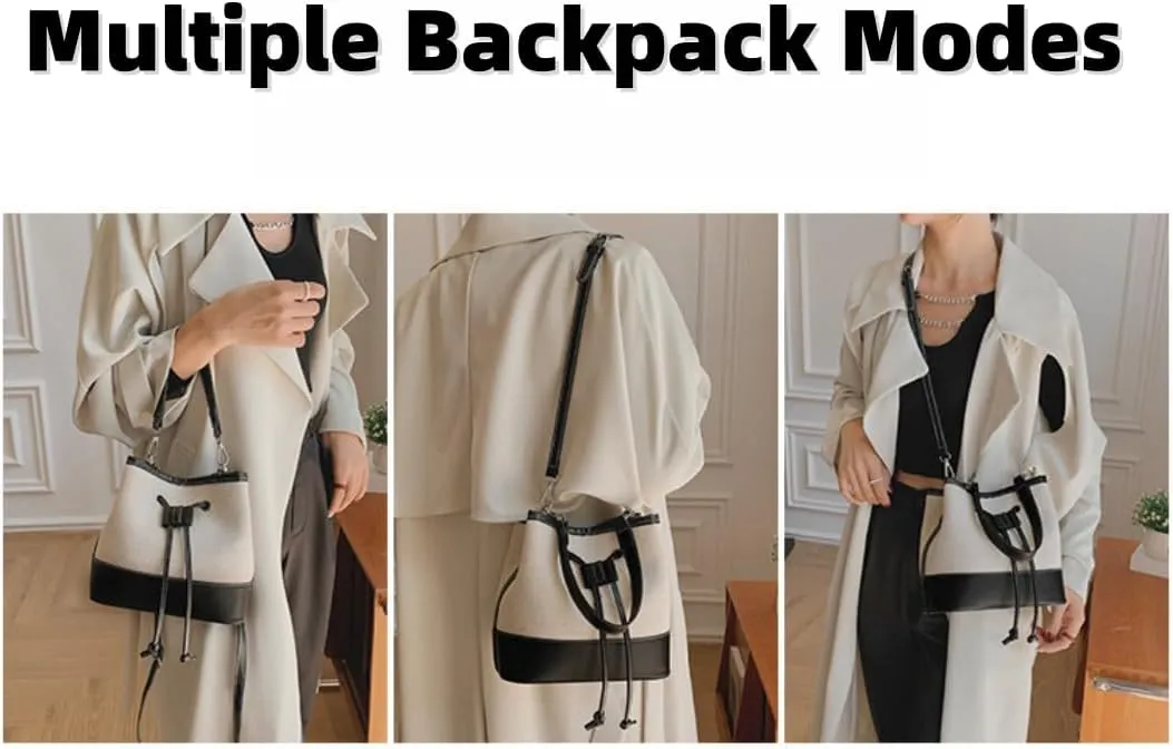 Trendy Crossbody Tote for Women - Drawstring Canvas Bucket Bag with Chic Details, Adjustable & Removable Strap