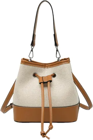 Trendy Crossbody Tote for Women - Drawstring Canvas Bucket Bag with Chic Details, Adjustable & Removable Strap