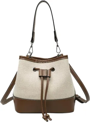 Trendy Crossbody Tote for Women - Drawstring Canvas Bucket Bag with Chic Details, Adjustable & Removable Strap