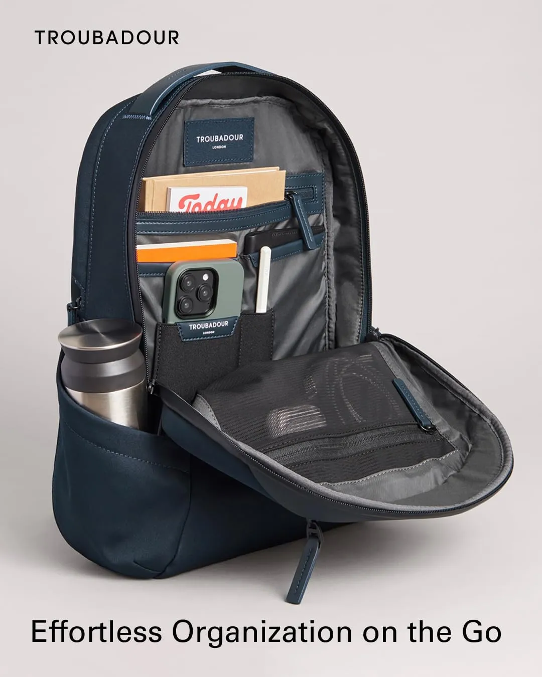 Troubadour Apex Compact Backpack 3.0 - Premium Waterproof Laptop Backpack Fits Up to 16" - Ergonomic Design for Work and Travel - Stylish Compact Backpack with 5-Year Guarantee - Navy