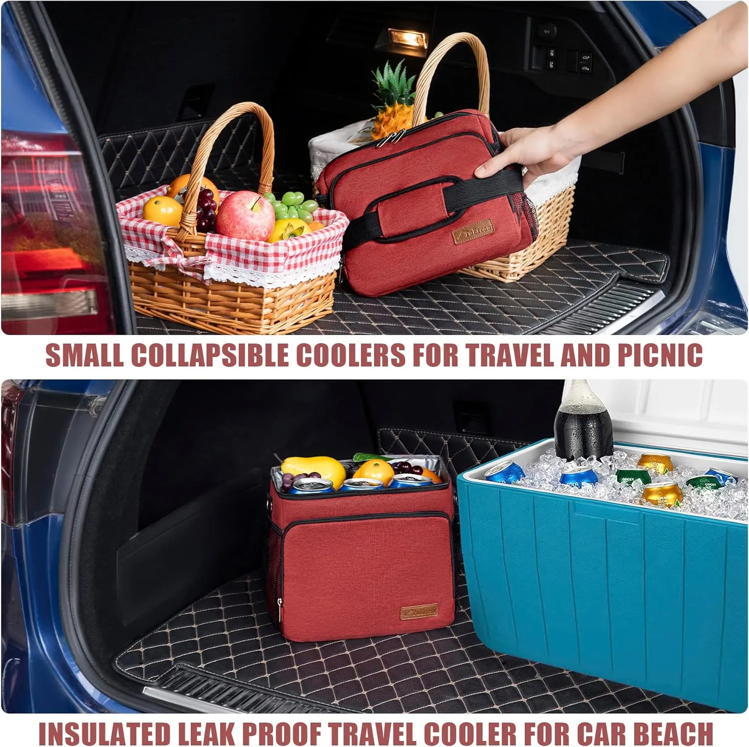 TuErcao Cooler Bag 24 Cans Leakproof Portable Collapsible Soft Cooler Small Ice Chest for Beach Camping Travel Cooler for Car, 15qt Lunch Box Cooler for Men Work Picnic