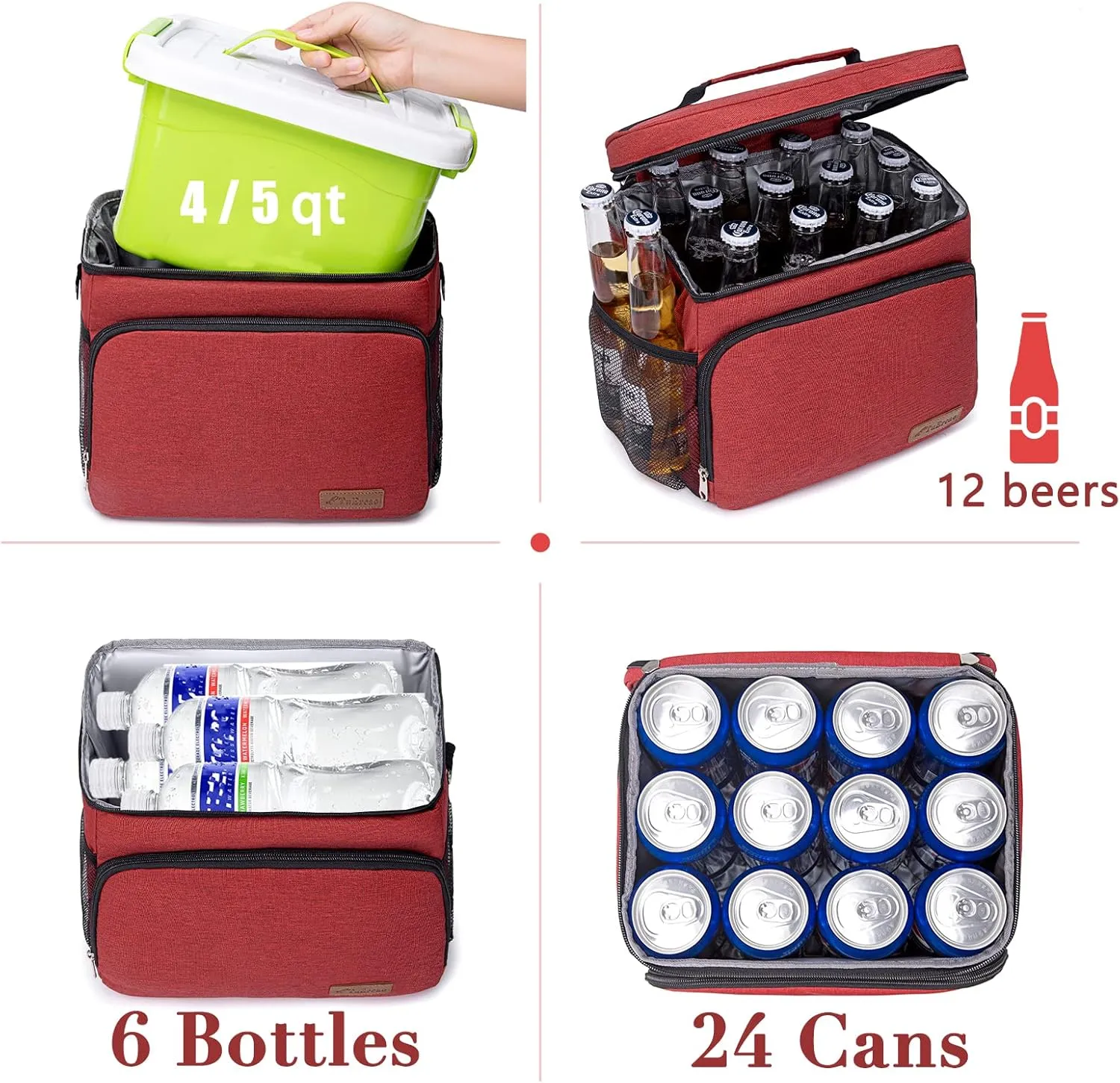 TuErcao Cooler Bag 24 Cans Leakproof Portable Collapsible Soft Cooler Small Ice Chest for Beach Camping Travel Cooler for Car, 15qt Lunch Box Cooler for Men Work Picnic