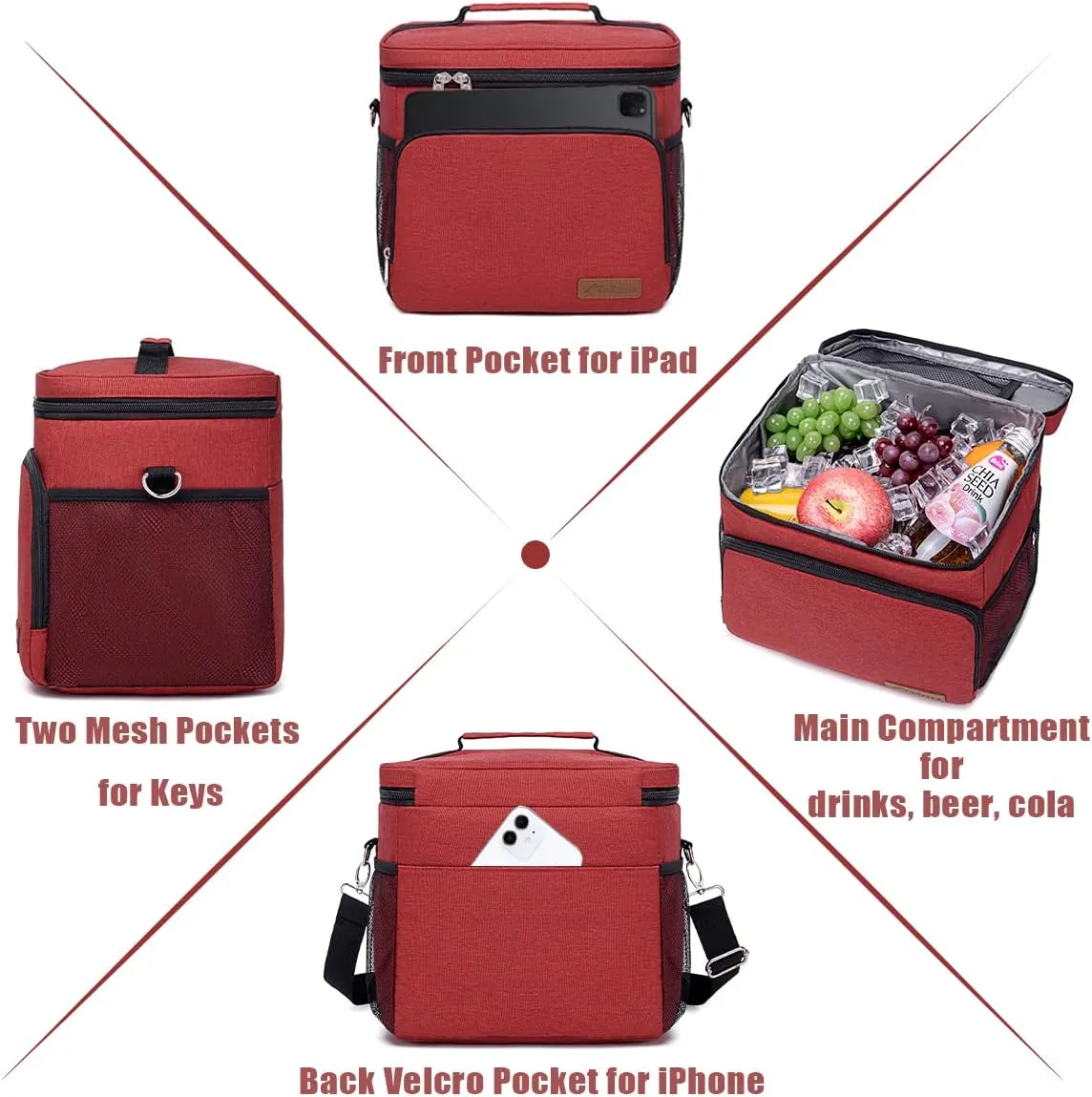 TuErcao Cooler Bag 24 Cans Leakproof Portable Collapsible Soft Cooler Small Ice Chest for Beach Camping Travel Cooler for Car, 15qt Lunch Box Cooler for Men Work Picnic