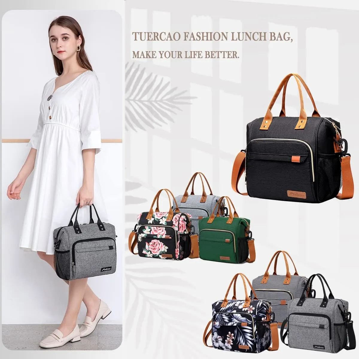 TuErCao Insulated Lunch Bag Soft Cooler Bag for Beach Travel Picnic, Adult Lunch Box for Women for Work, Dark Grey