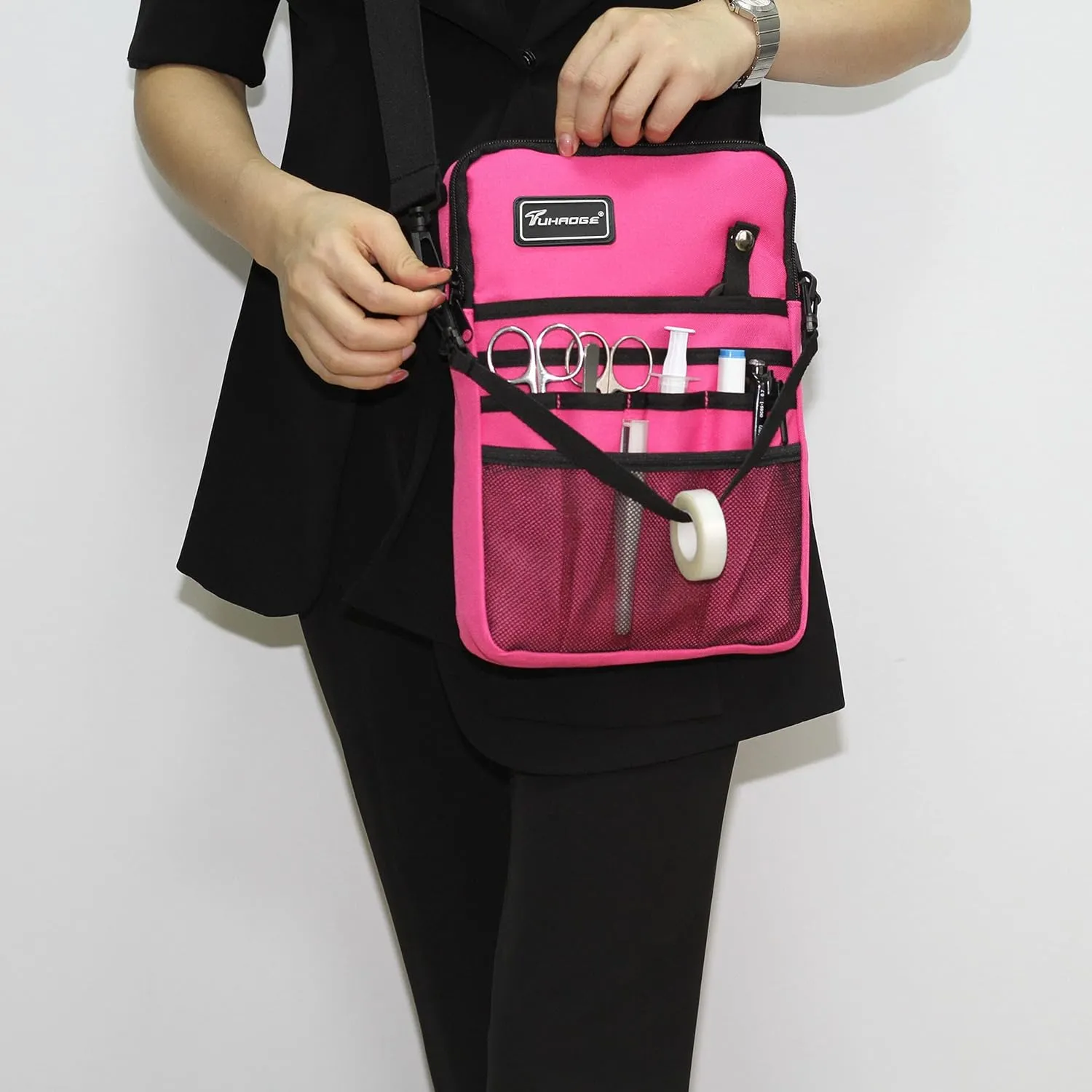 Tuhaoge Multifunctional Waist Bag Kit Practical Nurse Bag (Rose Red)