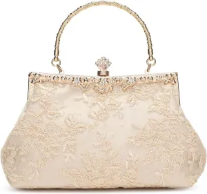 UBORSE 1920s Vintage Purse Embroidery Lace Floral Clutch Purse for Women Formal Evening Bag Handbag Wedding Bag