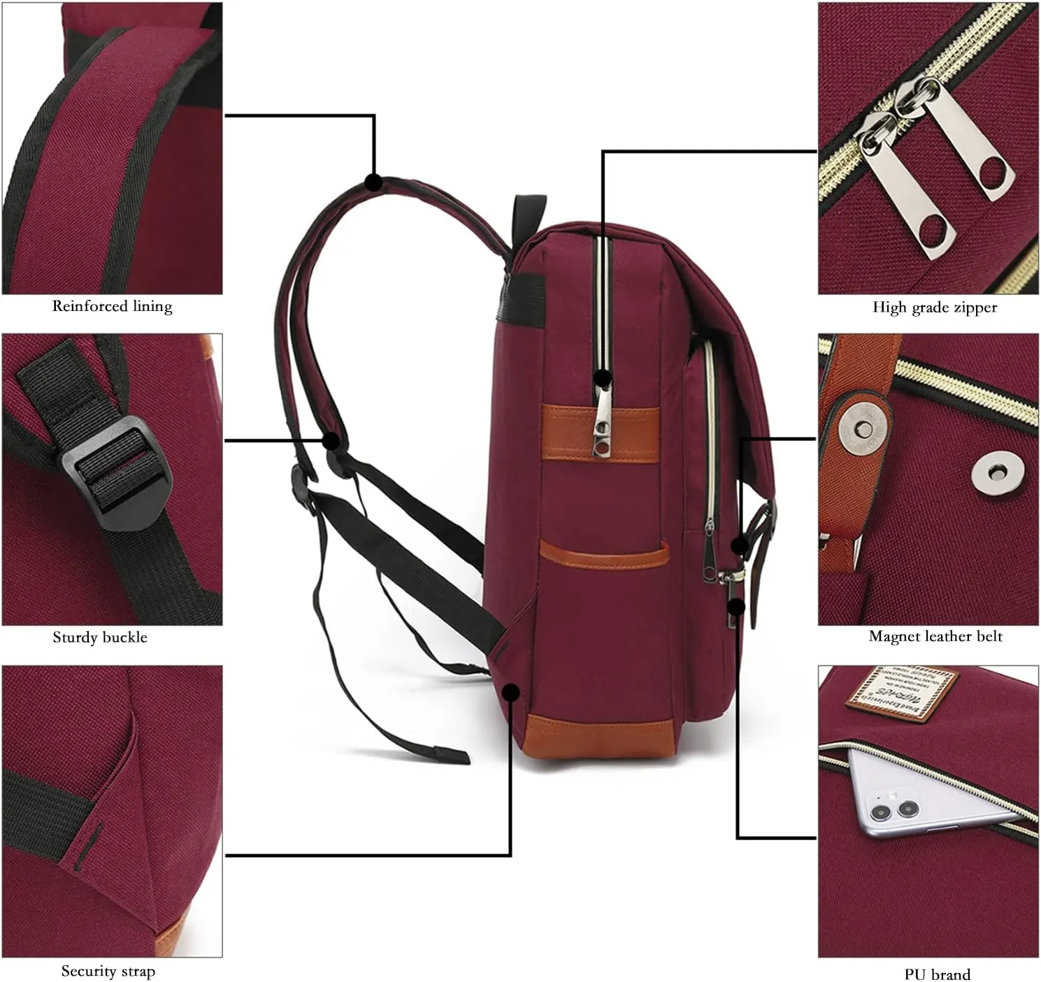 UGRACE Slim Business Laptop Backpack Casual Daypacks College Shoulder Bag for Men Women, Tear Resistant Unique Travelling Backpack Fits up to 15.6 Inch Laptop in Red