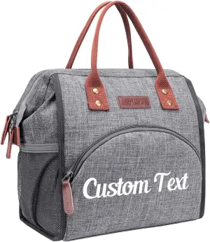 Ulico Personalized Lunch Bag for Women,Custom Lunch Box with Embroidery Name, Large Reusable Nylon Snacks Organizer for Men Work Picnic Hiking Beach Fishing,Grey