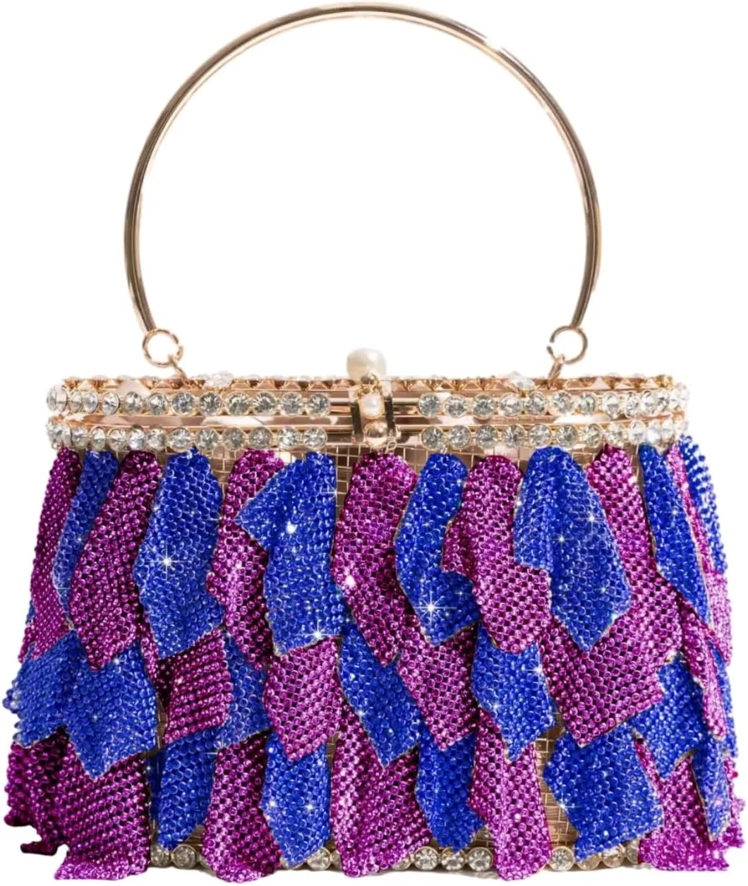 UMREN Women Rhinestone Evening Clutch Sparkly Top-Handle Bucket Bag Crystal Handbag Crossbody Bag for Cocktail Party Prom