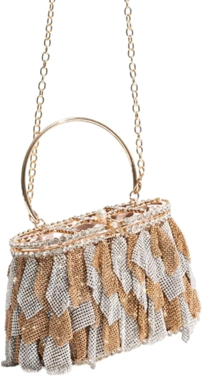 UMREN Women Rhinestone Evening Clutch Sparkly Top-Handle Bucket Bag Crystal Handbag Crossbody Bag for Cocktail Party Prom