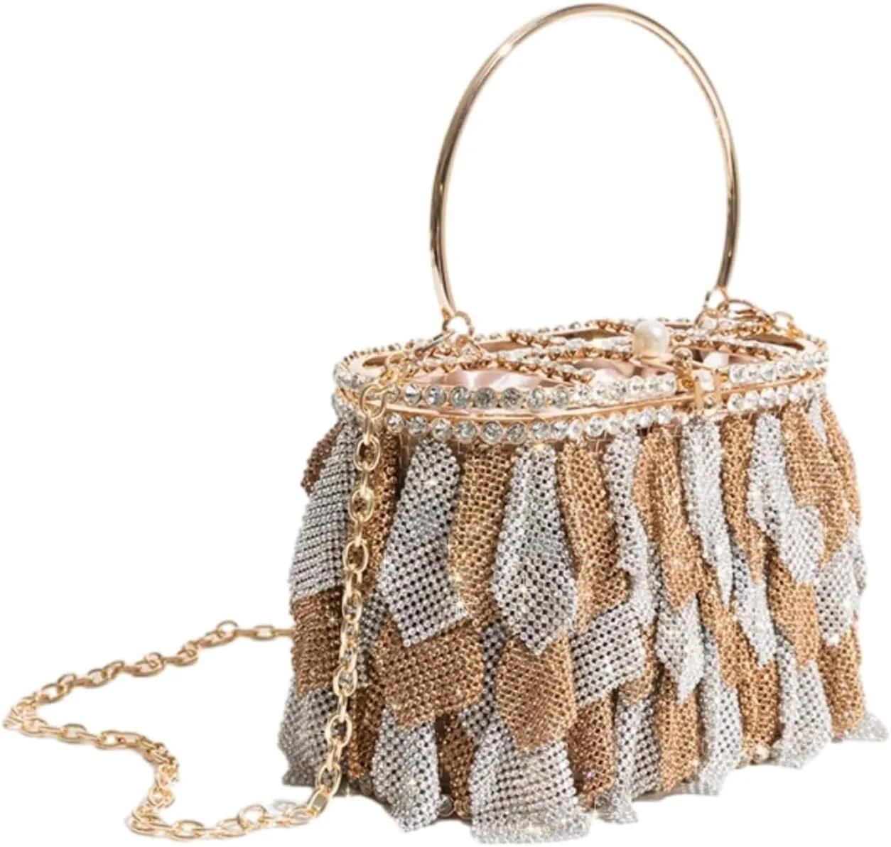 UMREN Women Rhinestone Evening Clutch Sparkly Top-Handle Bucket Bag Crystal Handbag Crossbody Bag for Cocktail Party Prom