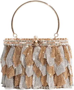 UMREN Women Rhinestone Evening Clutch Sparkly Top-Handle Bucket Bag Crystal Handbag Crossbody Bag for Cocktail Party Prom