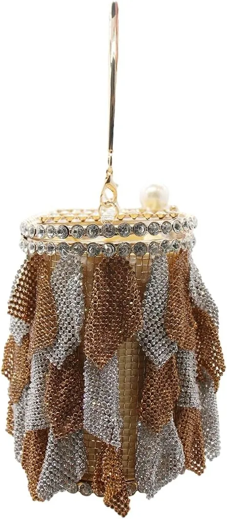 UMREN Women Rhinestone Evening Clutch Sparkly Top-Handle Bucket Bag Crystal Handbag Crossbody Bag for Cocktail Party Prom