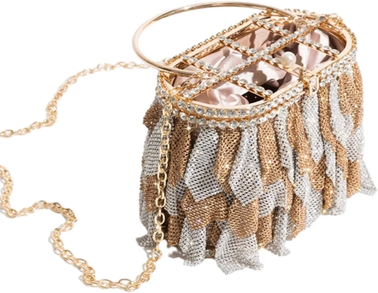 UMREN Women Rhinestone Evening Clutch Sparkly Top-Handle Bucket Bag Crystal Handbag Crossbody Bag for Cocktail Party Prom