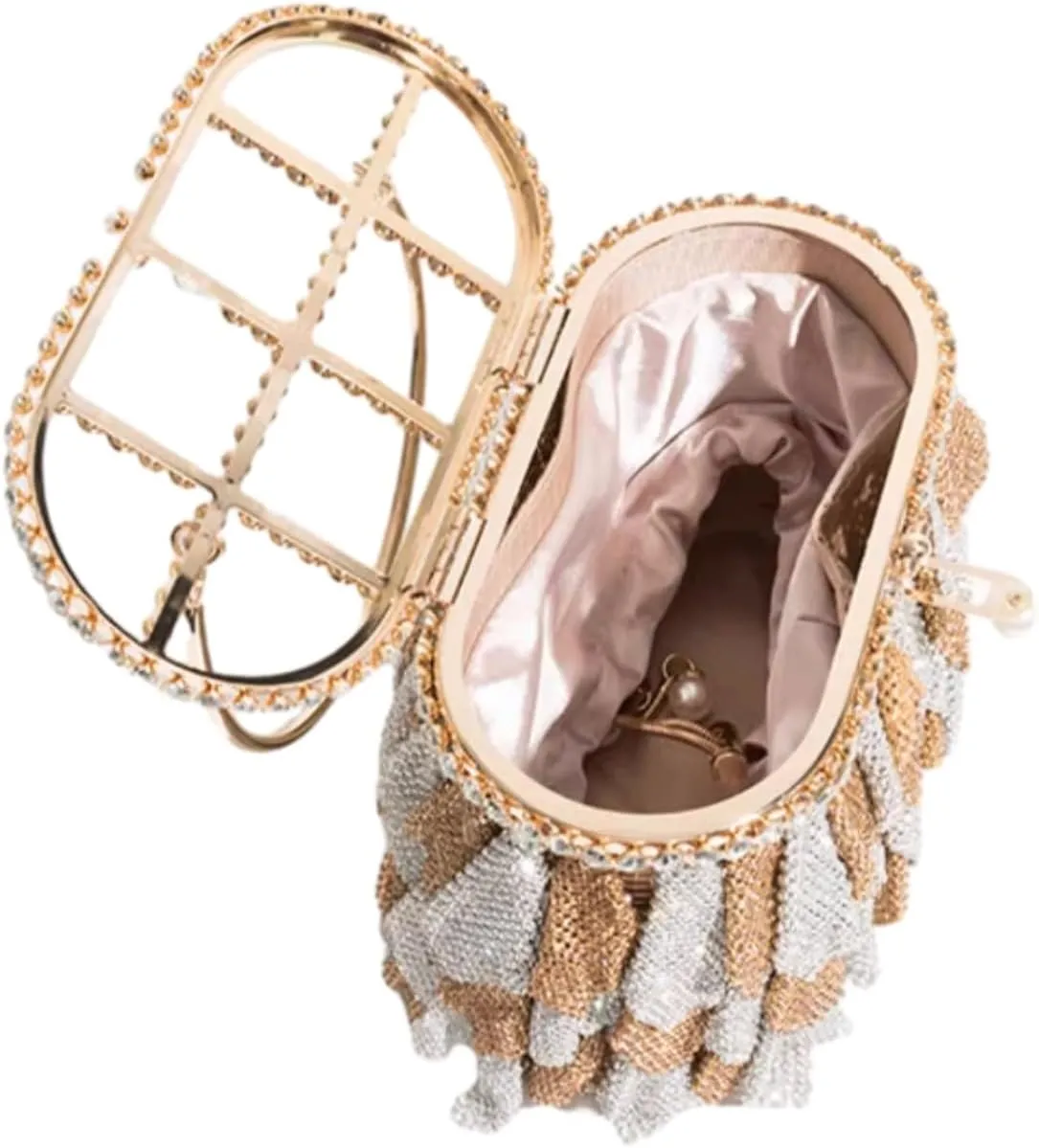 UMREN Women Rhinestone Evening Clutch Sparkly Top-Handle Bucket Bag Crystal Handbag Crossbody Bag for Cocktail Party Prom