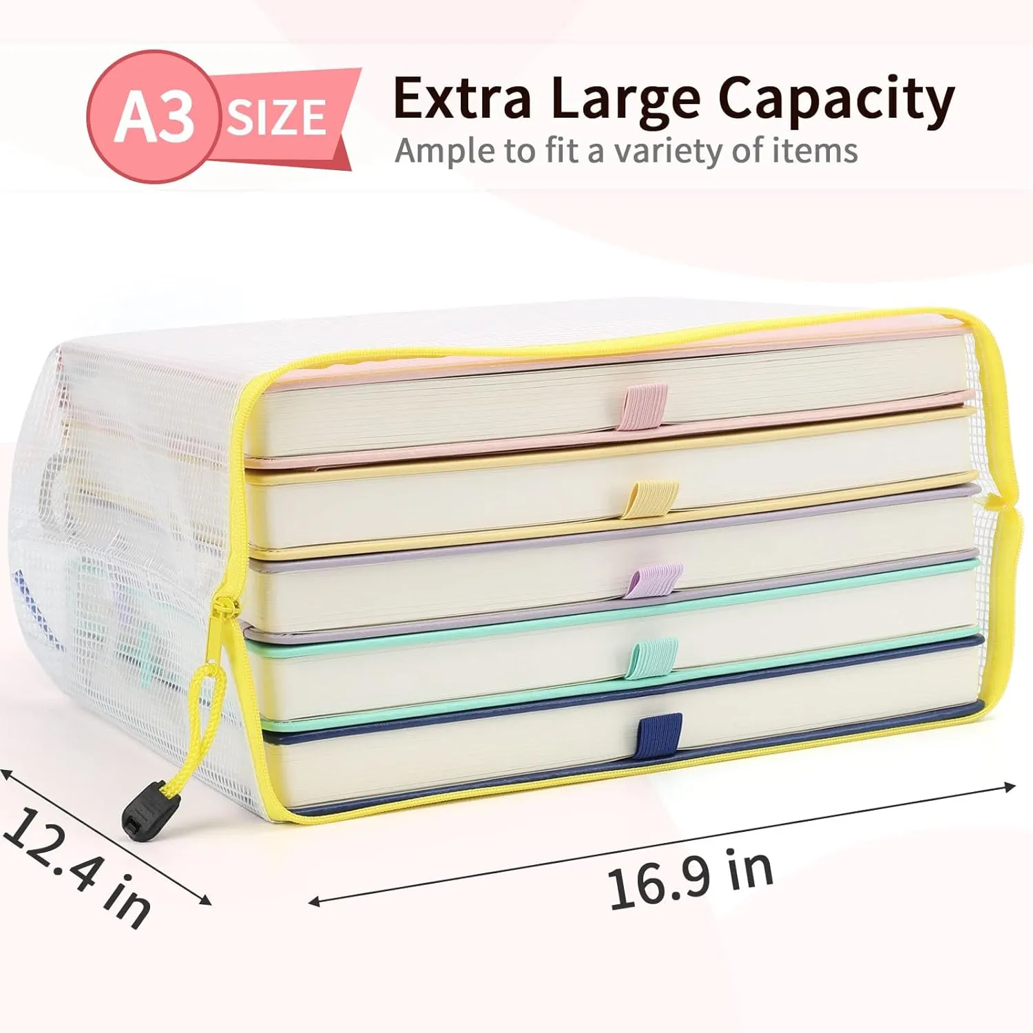 Umriox Zipper Pouch, 16.9x12.4 in (12 Colors, 12 Packs), Extra Large Zipper Bags, Waterproof Zipper Pouches for Office Supplies, Puzzles, Board Game Storage & Cross Stitch Projects