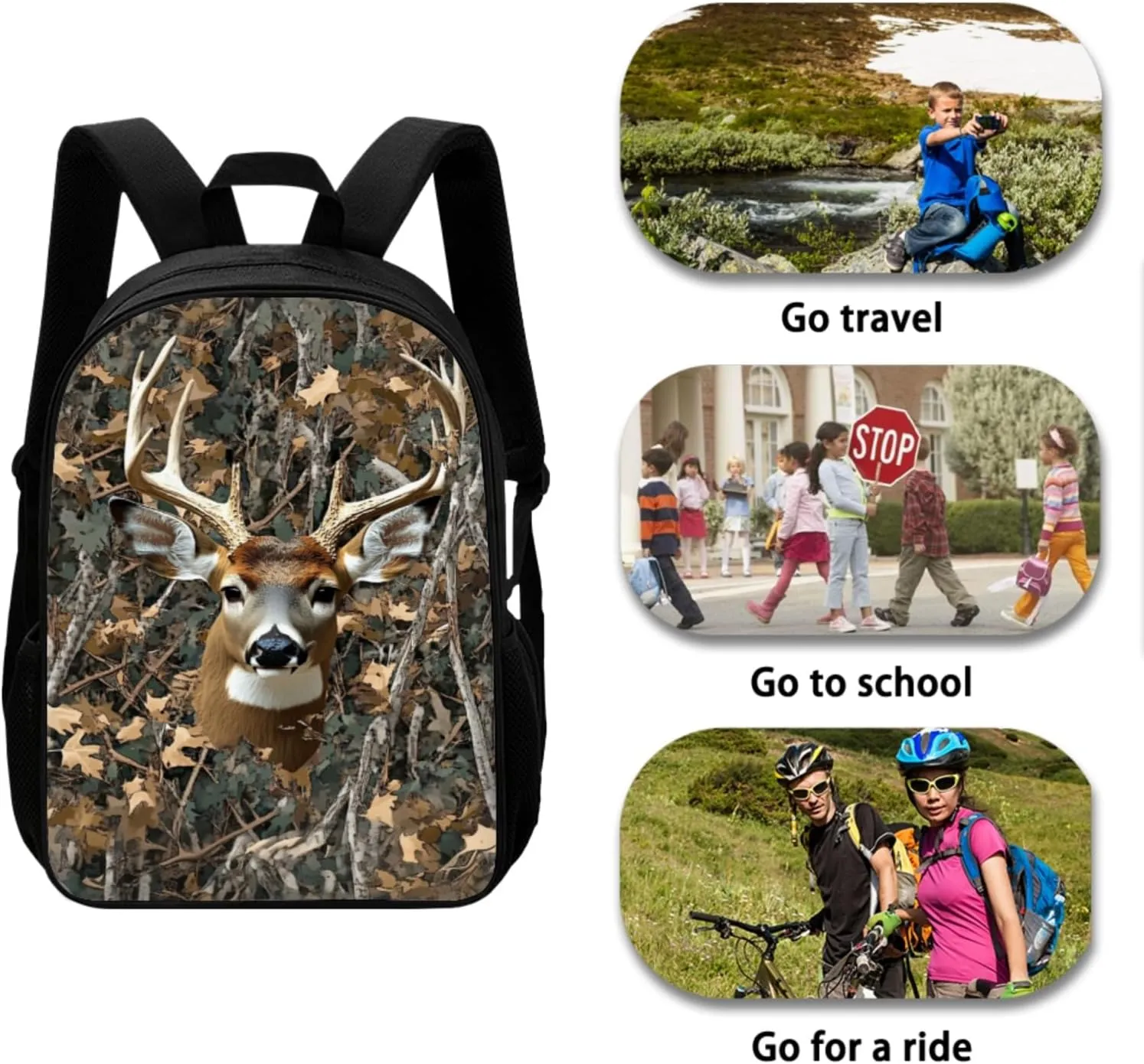 Uourmeti Deer Camo Boys Backpack and Lunchbox Pencil Case Set 3 in 1 Kindergarten Elementary Middle School Bookbags and Lunch Box Set for Teens Kids Book Bags Girls Big Scoolbags